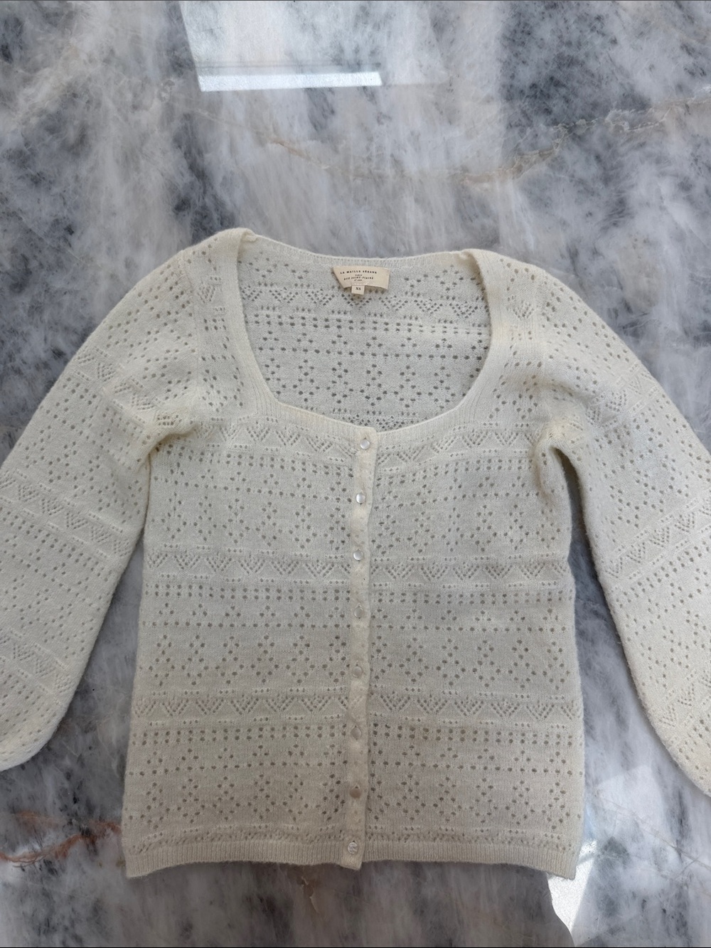Sezane Cream Scoop-Neck Cardigan with Pearl Buttons - XS. MINT CONDITION